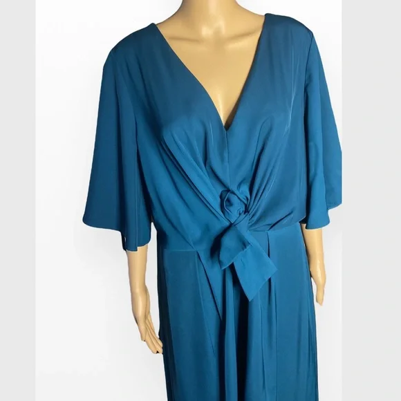 City Chic Women Plus Size 18 Teal Dress Knot Front - Picture 4 of 9